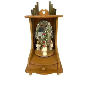 VTG‎ Enesco Rotating Christmas Angels SILENT NIGHT Wooden Display with Drawer